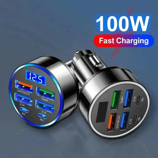 100W 6 Ports Car Charger Fast Charging PD QC3.0 USB C Car Phone Charger Type C Adapter in Car For iPhone Samsung Huawei Xiaomi Tarot Yeah