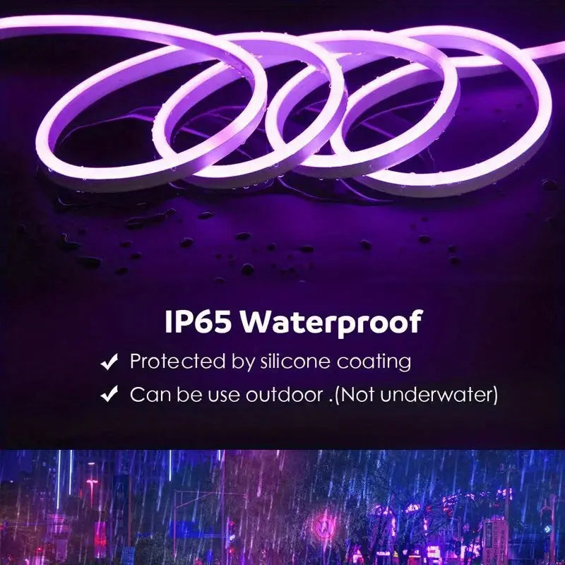 Smart Neon LED Strip Light Sign Remote Control RGB Flexible Neon Tape TV Backlight 1/3/5m Waterproof for Room Home Outdoor Decor.