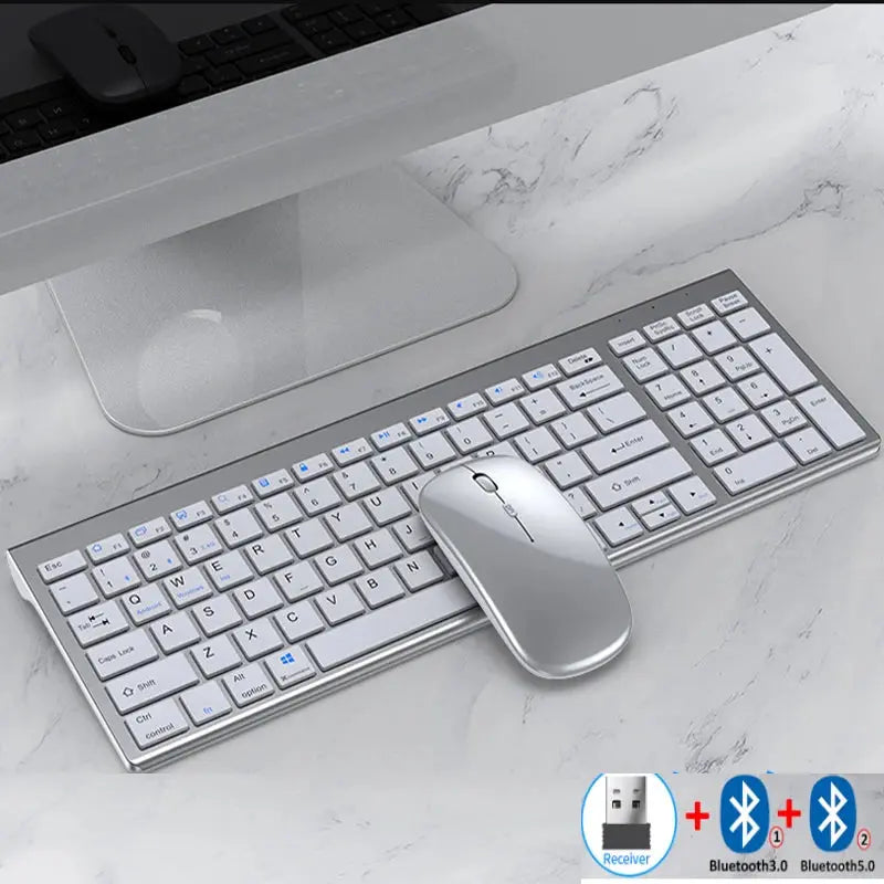 Jomaa Slim Rechargeable Bluetooth Keyboard and Mouse Set for Laptop Computer 2.4G USB Wireless Keyboard and Mouse Combo.