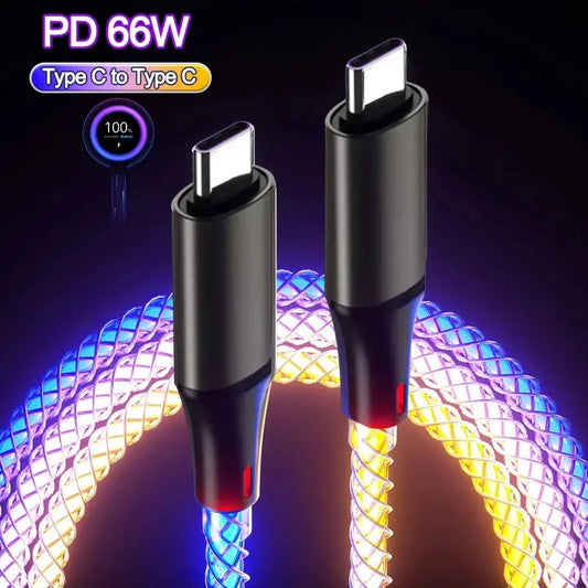 6A Fast Charging RGB Breathing Luminous Gradient Light Data Cable 66W TYPE-C Charger For iPhone 15 Pro Huawei Samsung Data Cable Tarot Yeah