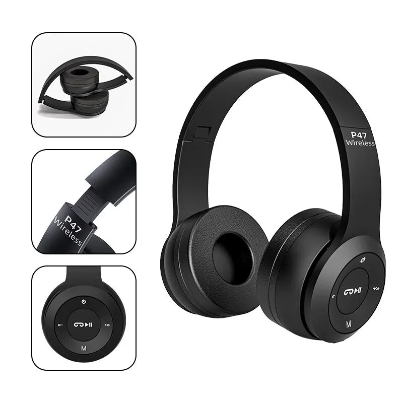 Foldable P47 Wireless Bluetooth 50 Headphones HIFI Stereo Bass Earphones for Music Gaming Kids Girls Smartphone Audio Device