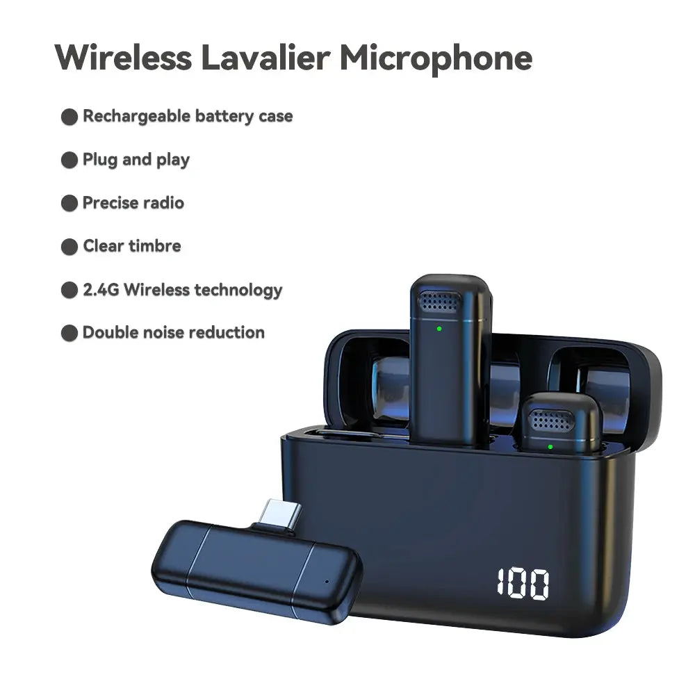 microphone charging compartment digital display receiver wireless Lavalier microphone mobile phone recording noise reduction mic.