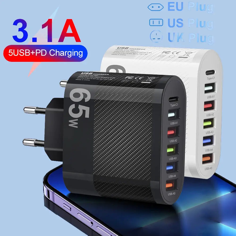 3.1A 5Ports USB Charger PD Charging Adapter For Xiaomi iPhone 13 Samsung Mobile Phone Plug Charging QC 3.0 Wall Charger Tarot Yeah