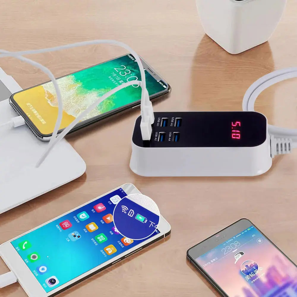 Real 50W 6-Ports USB Quick Charger PD QC 3.0 Fast Charging Display Type-C EU UK US 1.5M Desktop Power Adapter For Iphone Samsung Tarot Yeah