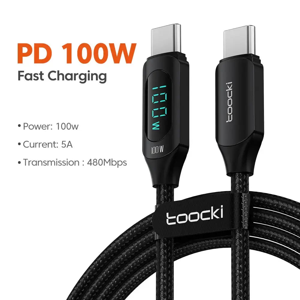 Toocki Type C to Type C Cable 100W PD Fast Charging Charger USB C to USB C Display Cable For Xiaomi POCO F3 Realme Macbook iPad Tarot Yeah
