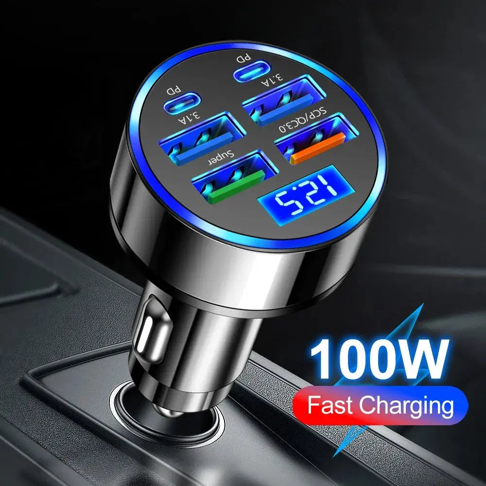 100W 6 Ports Car Charger Fast Charging PD QC3.0 USB C Car Phone Charger Type C Adapter in Car For iPhone Samsung Huawei Xiaomi Tarot Yeah