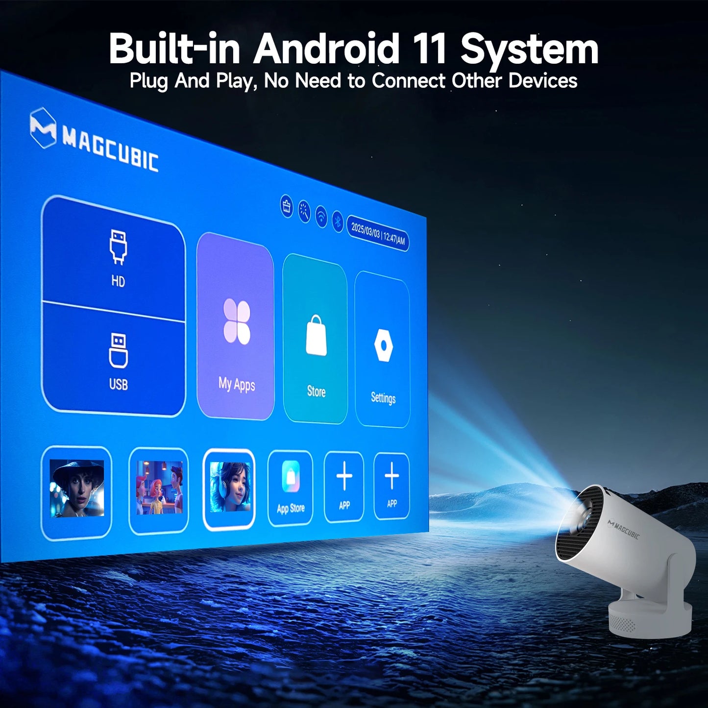 Magcubic HY300 Pro+ 4K Android 11 Portable Projector 8000 Lumens WiFi 6 BT5.4 Outdoor Theater 5W HiFi Speaker 720P HD Supported