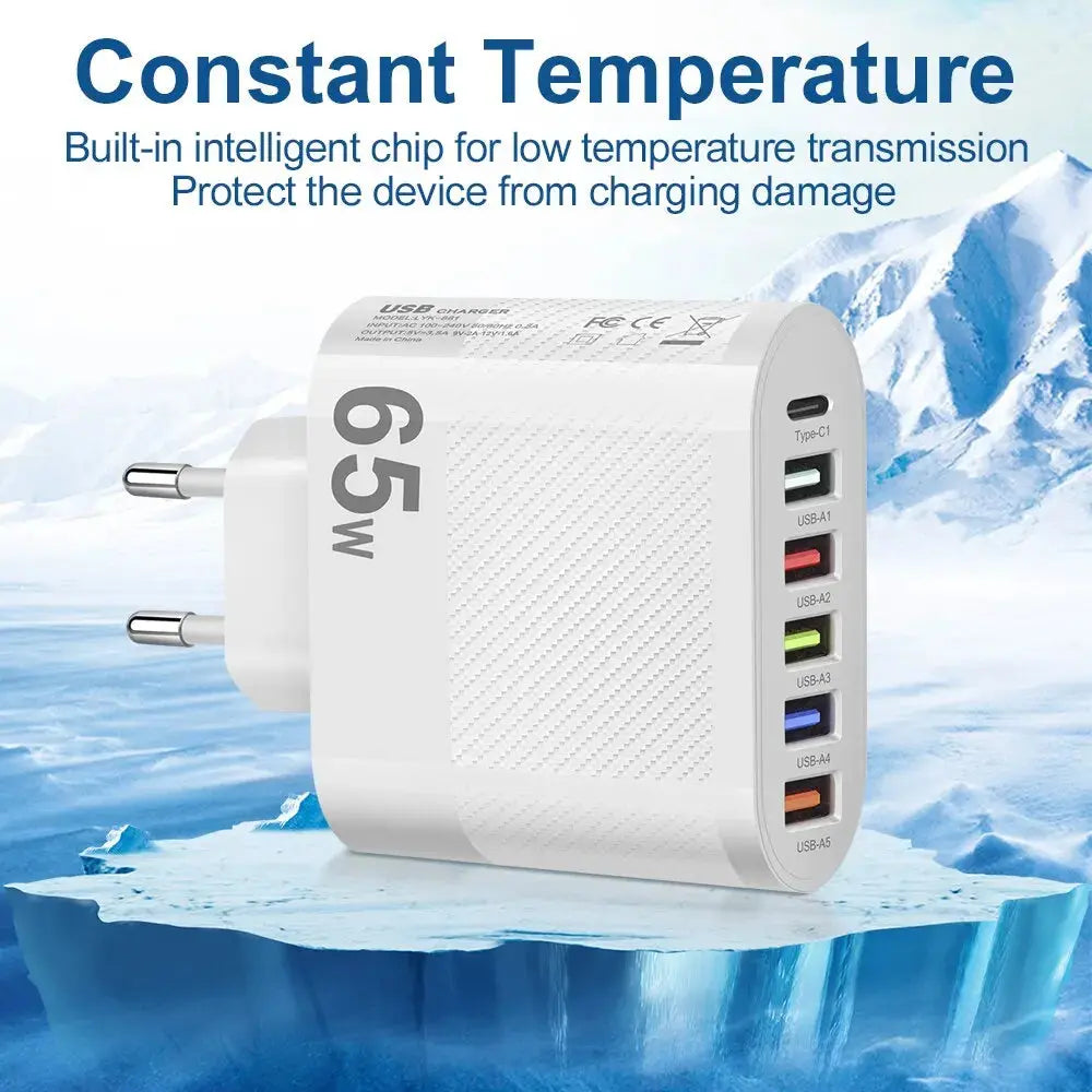 3.1A 5Ports USB Charger PD Charging Adapter For Xiaomi iPhone 13 Samsung Mobile Phone Plug Charging QC 3.0 Wall Charger Tarot Yeah