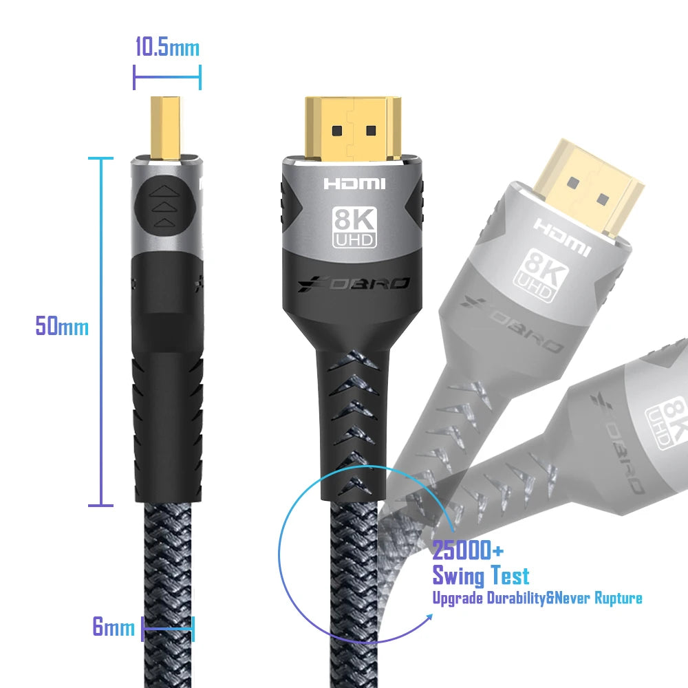 8K HDMI Cable 2.1 48Gbps  High Speed HDMI Braided Cord-4K@120Hz 8K@60Hz, DTS:X, HDCP 2.2 & 2.3, HDR 10 for Compatible Laptop/PS5