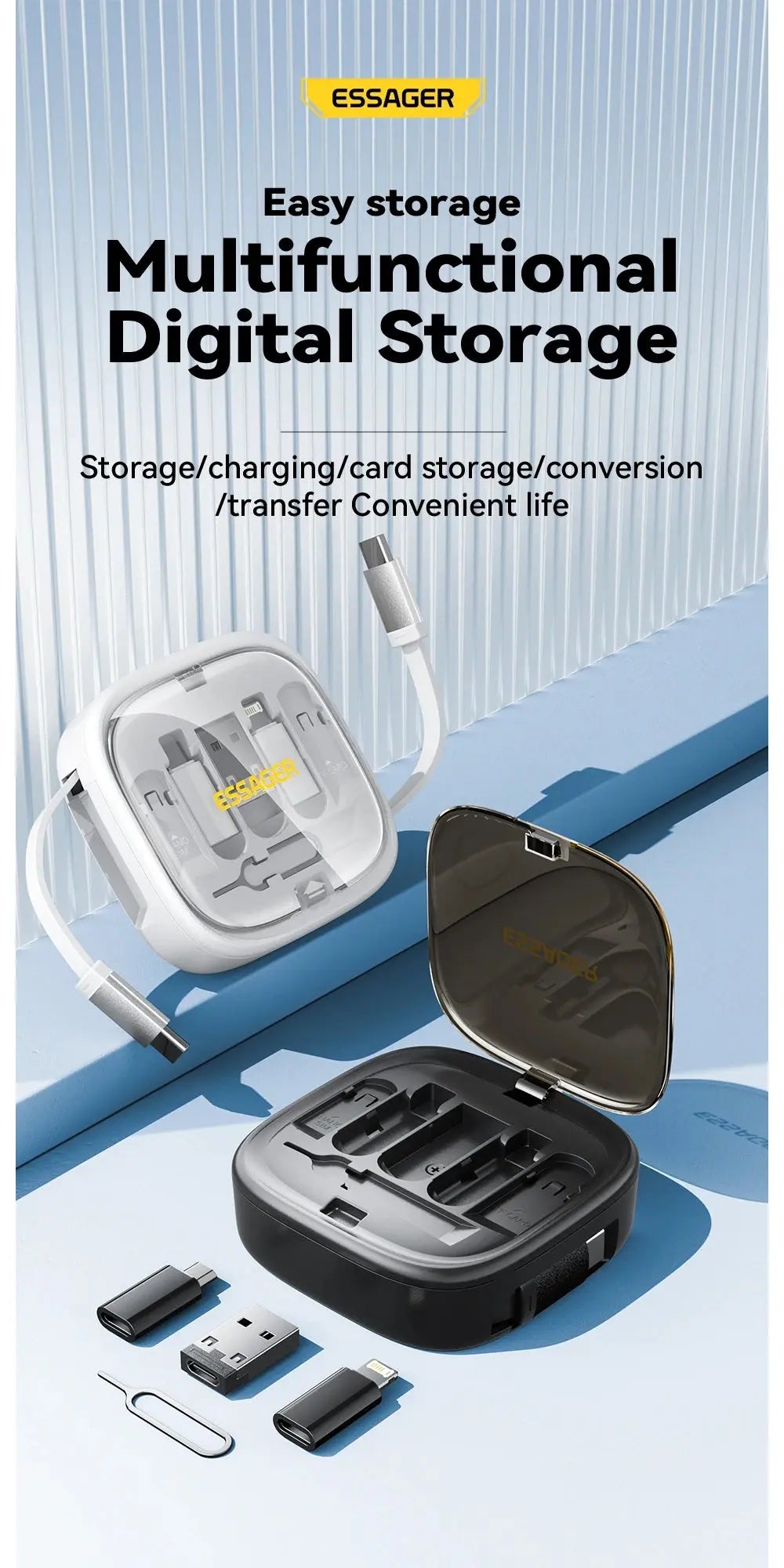Essager USB C To Tpye C Cable PD 60W for Xiaomi Poco Fast Charging Data Travel Multi Functional Cord With Holder Storage Box Tarot Yeah