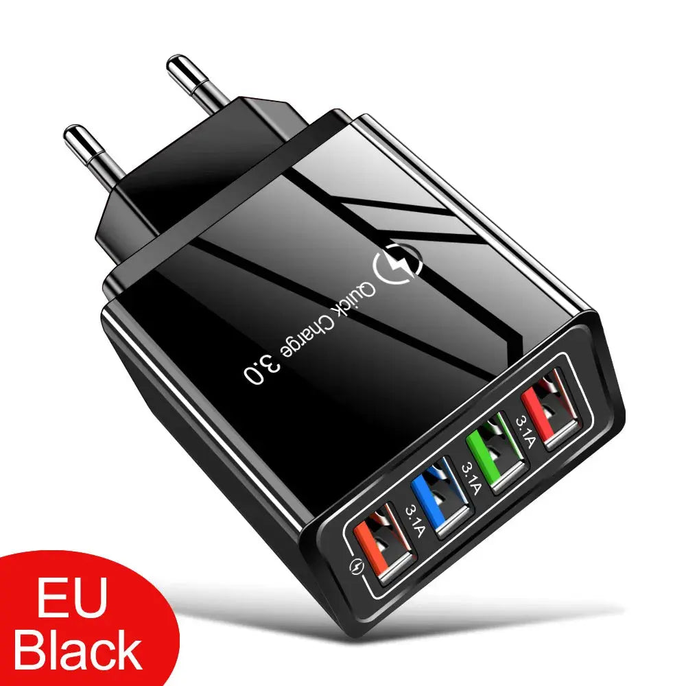 4 Ports 3.1A USB Wall Charger Quick Charge QC 3.0 Phone Adapter For iPhone 14 15 Pro Huawei Samsung Multiple USB Fast Charger Tarot Yeah