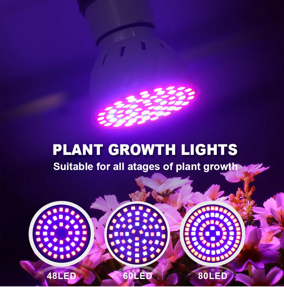 Led Grow Bulb 220V E27 60 80LEDs Full Spectrum LED Plant Greenhouse Hydroponic Growth Light Indoor Plant Phyto Flower Lamp