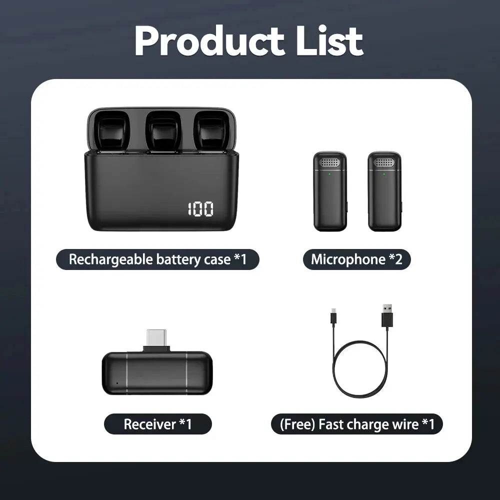 microphone charging compartment digital display receiver wireless Lavalier microphone mobile phone recording noise reduction mic.