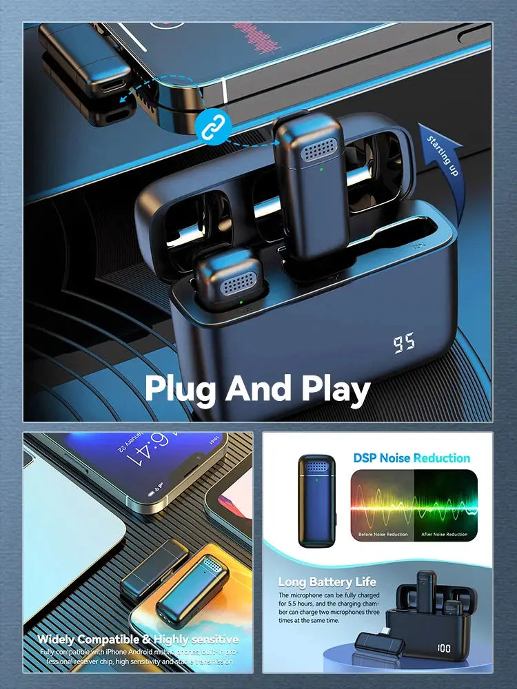 microphone charging compartment digital display receiver wireless Lavalier microphone mobile phone recording noise reduction mic.