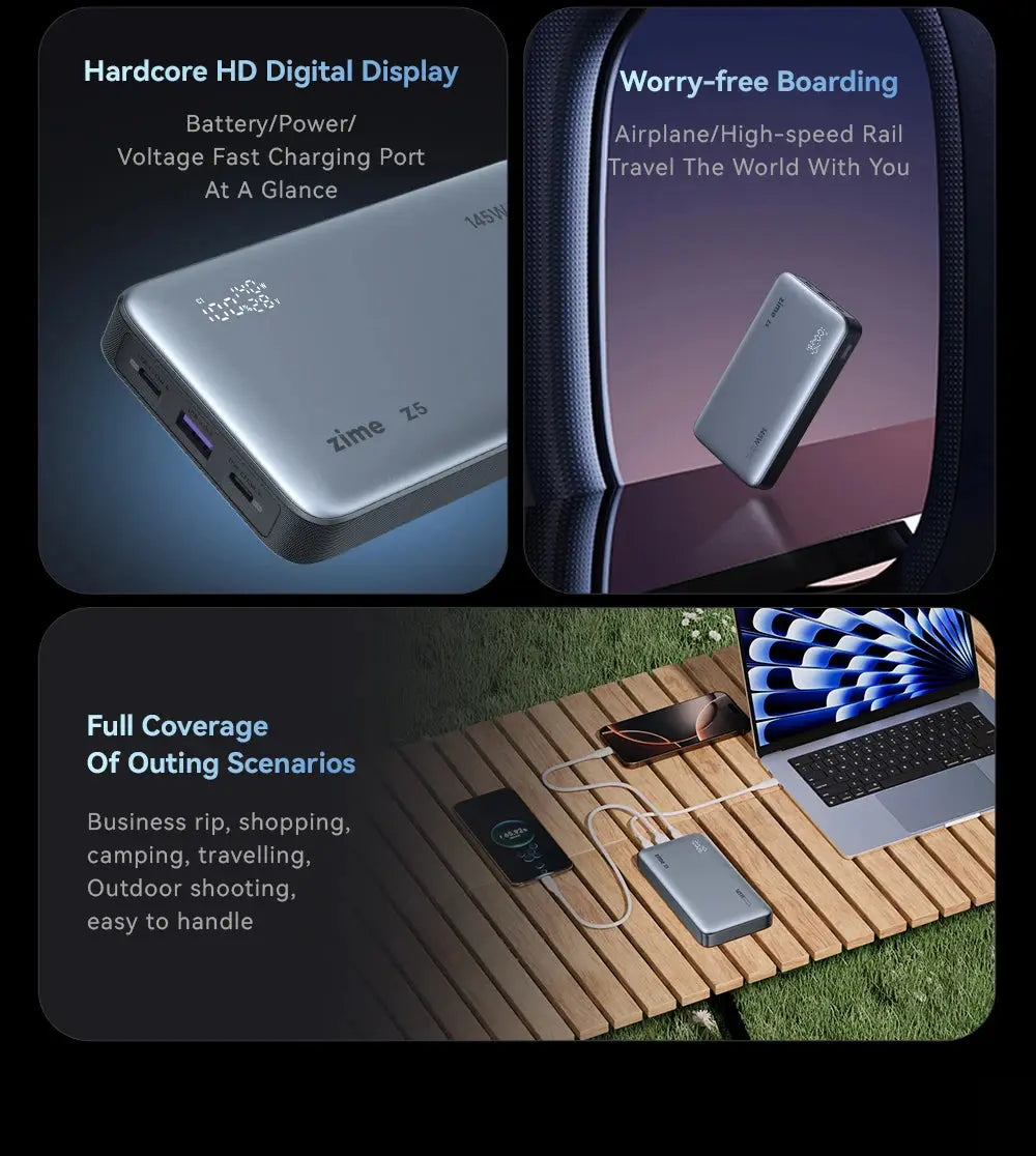 zime Z5 145W PowerBank 25000mAh PD Fast Charging High-wattage Portable Charger For Laptops And Phones With External Battery Tarot Yeah