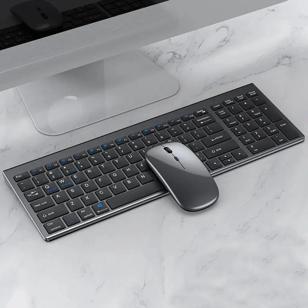 Jomaa Slim Rechargeable Bluetooth Keyboard and Mouse Set for Laptop Computer 2.4G USB Wireless Keyboard and Mouse Combo.