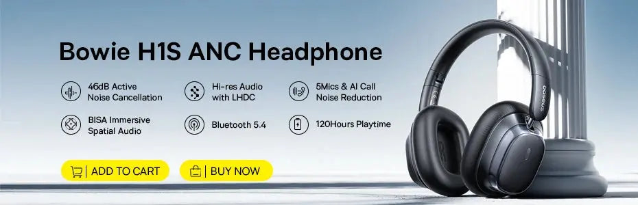 Baseus Bowie D05 Wireless Headphone 3D Spatial Audio Earphone Bluetooth 5.3 Headset 40mm Driver Foldable Over Ear Headphone 70H.