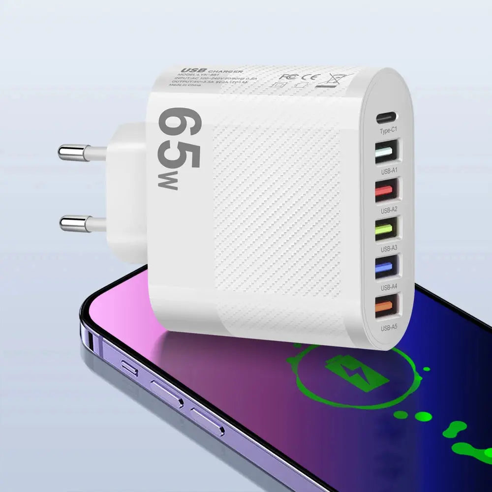 3.1A 5Ports USB Charger PD Charging Adapter For Xiaomi iPhone 13 Samsung Mobile Phone Plug Charging QC 3.0 Wall Charger Tarot Yeah