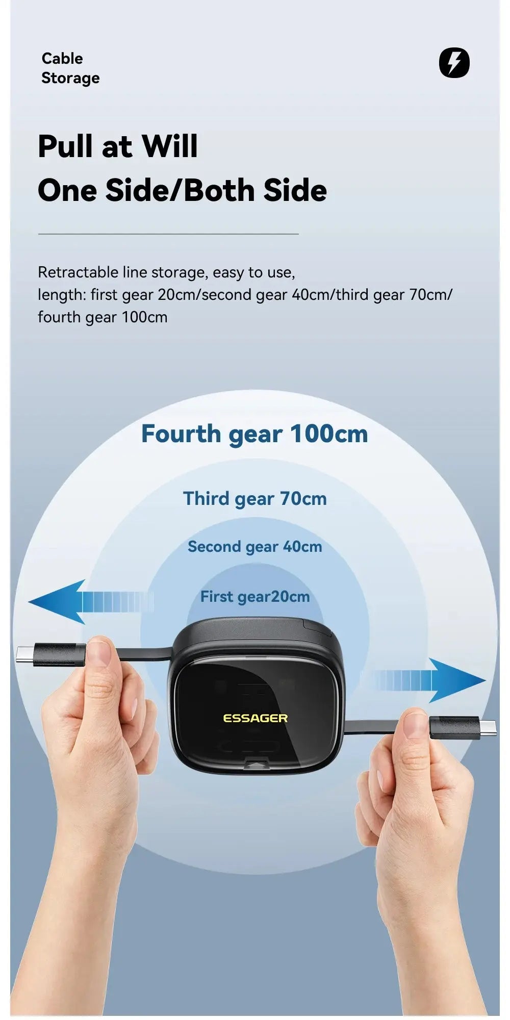 Essager USB C To Tpye C Cable PD 60W for Xiaomi Poco Fast Charging Data Travel Multi Functional Cord With Holder Storage Box Tarot Yeah