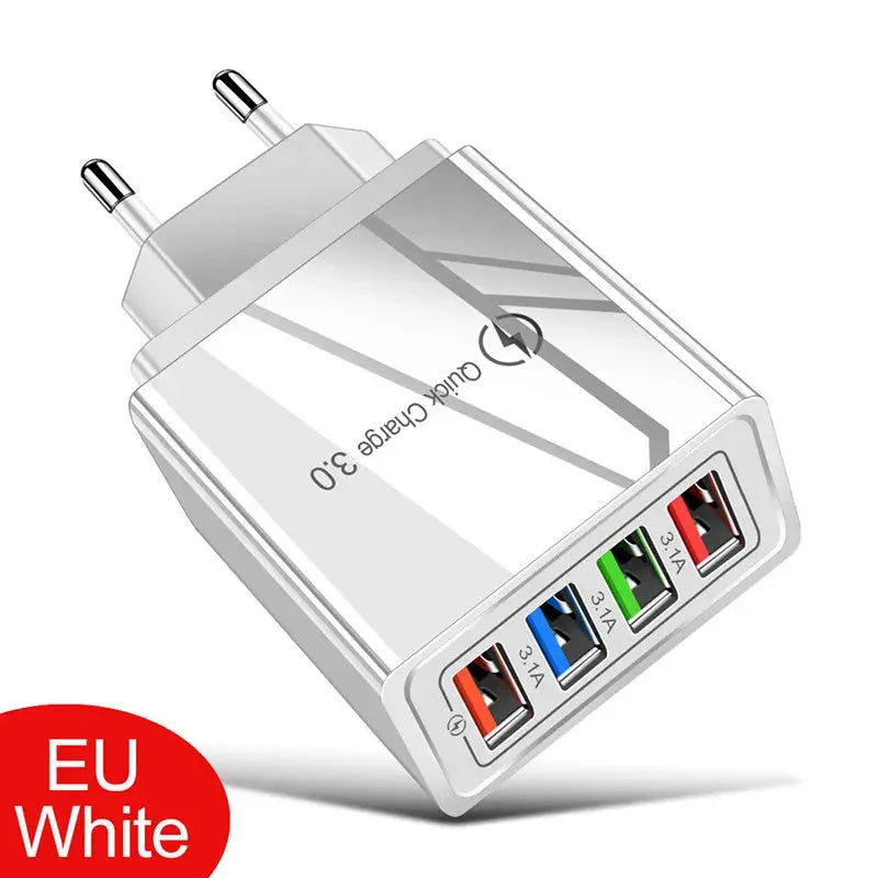 4 Ports 3.1A USB Wall Charger Quick Charge QC 3.0 Phone Adapter For iPhone 14 15 Pro Huawei Samsung Multiple USB Fast Charger Tarot Yeah