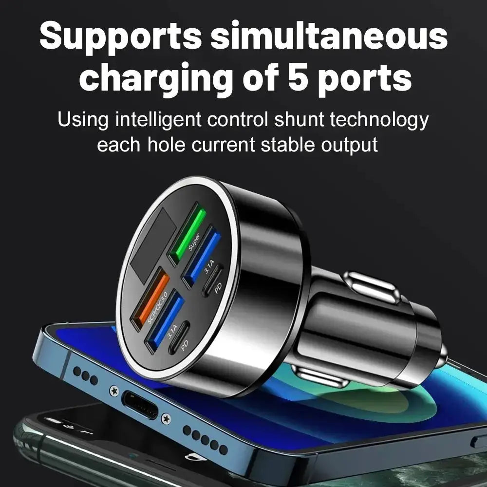 100W 6 Ports Car Charger Fast Charging PD QC3.0 USB C Car Phone Charger Type C Adapter in Car For iPhone Samsung Huawei Xiaomi Tarot Yeah