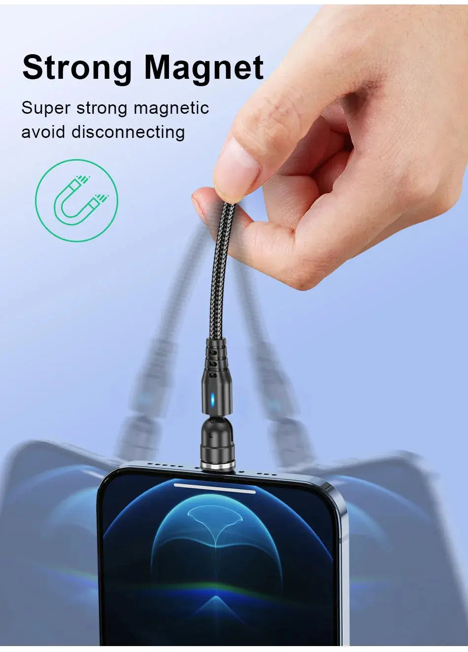USLION 540 Rotate 5A Magnetic Cable Fast Charging Type C Cable Micro USB Magnet Charge Phone Data Line Wire For iphone 15 Xiaomi Tarot Yeah