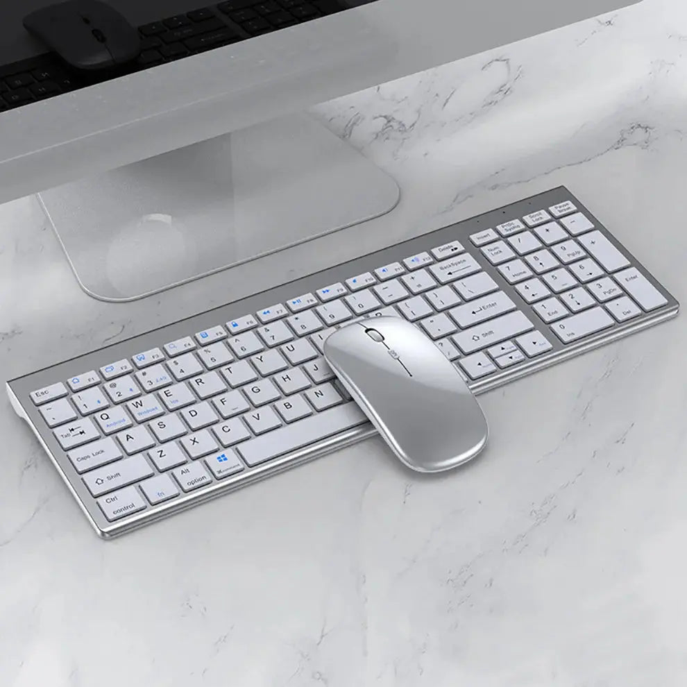 Jomaa Slim Rechargeable Bluetooth Keyboard and Mouse Set for Laptop Computer 2.4G USB Wireless Keyboard and Mouse Combo.