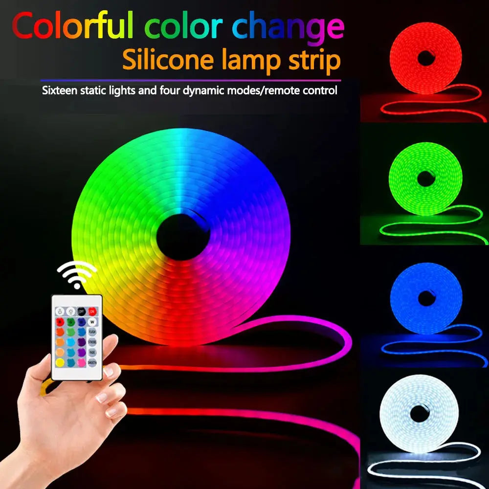 Smart Neon LED Strip Light Sign Remote Control RGB Flexible Neon Tape TV Backlight 1/3/5m Waterproof for Room Home Outdoor Decor.