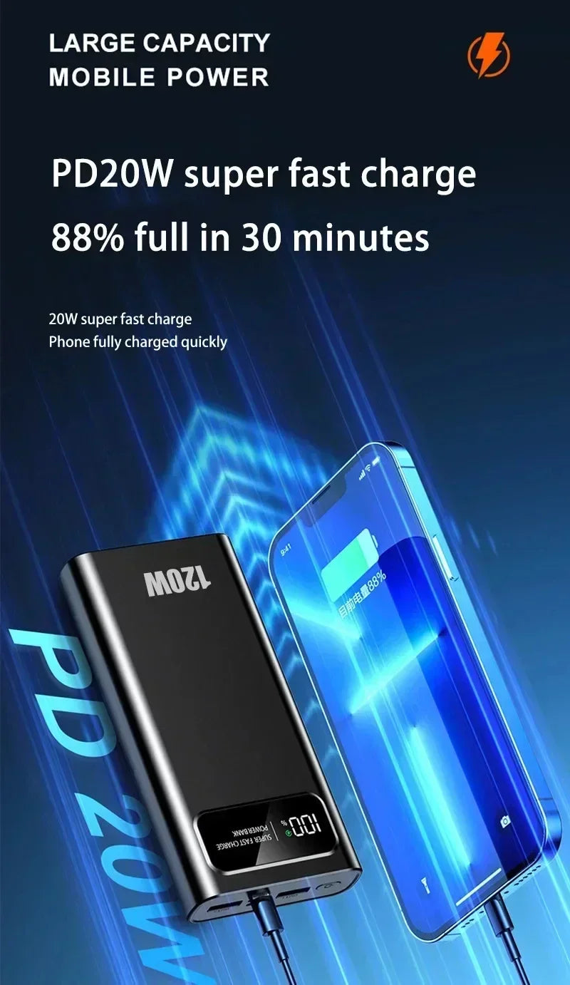 OnePlus 200000mAh LED Digital Display Power Bank High Capacity 120W Super Fast Charging Portable External Battery For IPhone NEW