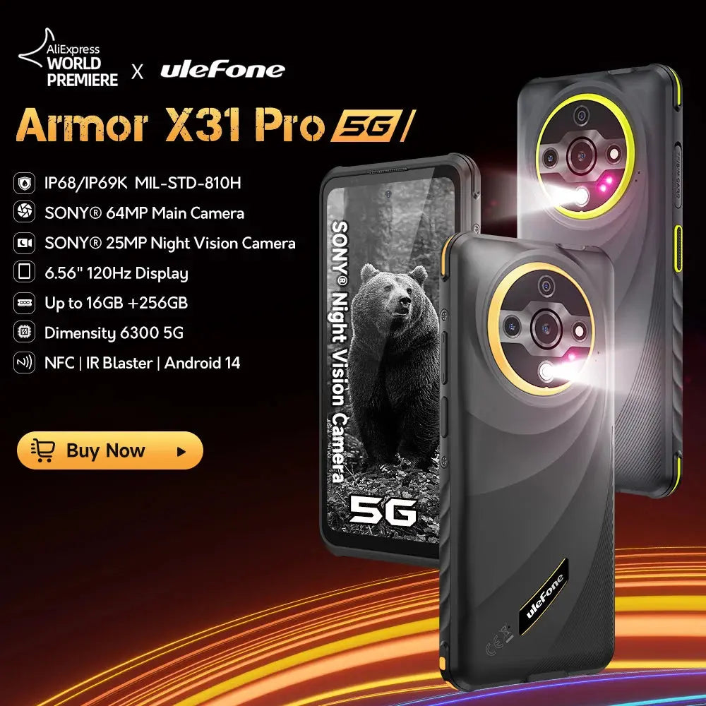 【World Premiere】Ulefone Armor X31 Pro 5G Rugged Phone Android 14 Smartphone 6.56”16GB + 256GB Night Camera 64MP 6050mAh NFC Tarot Yeah