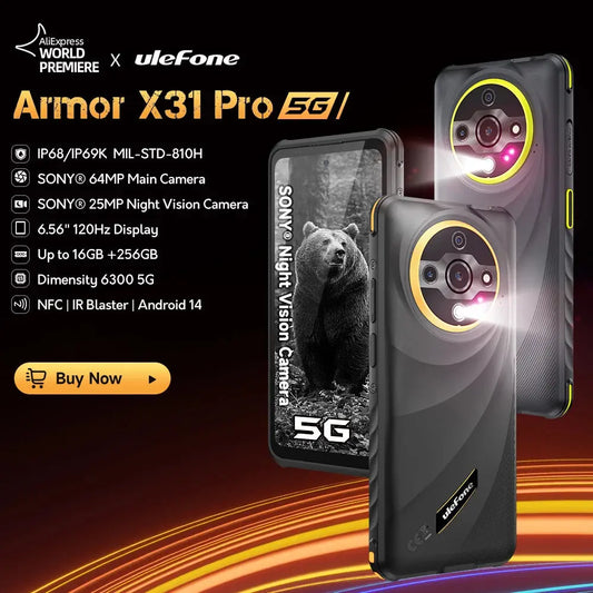 【World Premiere】Ulefone Armor X31 Pro 5G Rugged Phone Android 14 Smartphone 6.56”16GB + 256GB Night Camera 64MP 6050mAh NFC Tarot Yeah