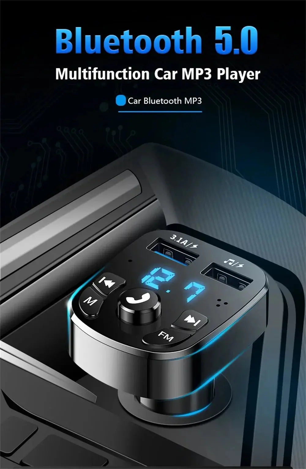 3.1A FM Transmitter Wireless Bluetooth 5.0 Car MP3 Player Dual USB Fast Charging Adapter  in Car Noise Reduction Audio Receiver Tarot Yeah
