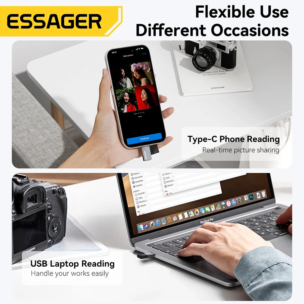 Essager 2 in 1 TF SD Card Reader USB 2.0 Memory Card Adapter Smart High Speed Cardreader Convertor for PC Laptop Accessories