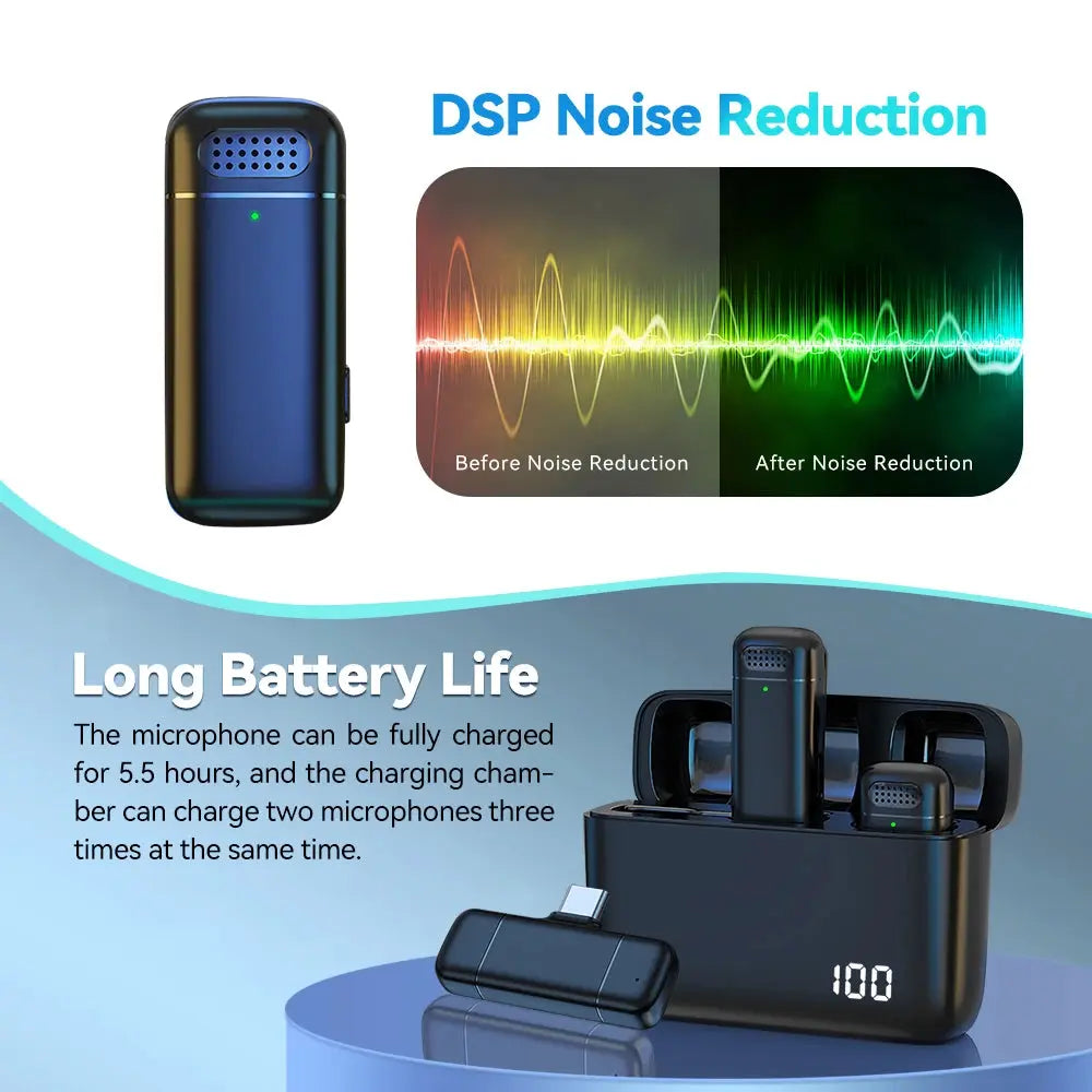 microphone charging compartment digital display receiver wireless Lavalier microphone mobile phone recording noise reduction mic.