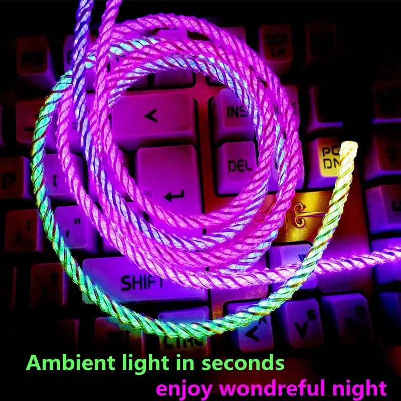 6A Fast Charging RGB Breathing Luminous Gradient Light Data Cable 66W TYPE-C Charger For iPhone 15 Pro Huawei Samsung Data Cable Tarot Yeah