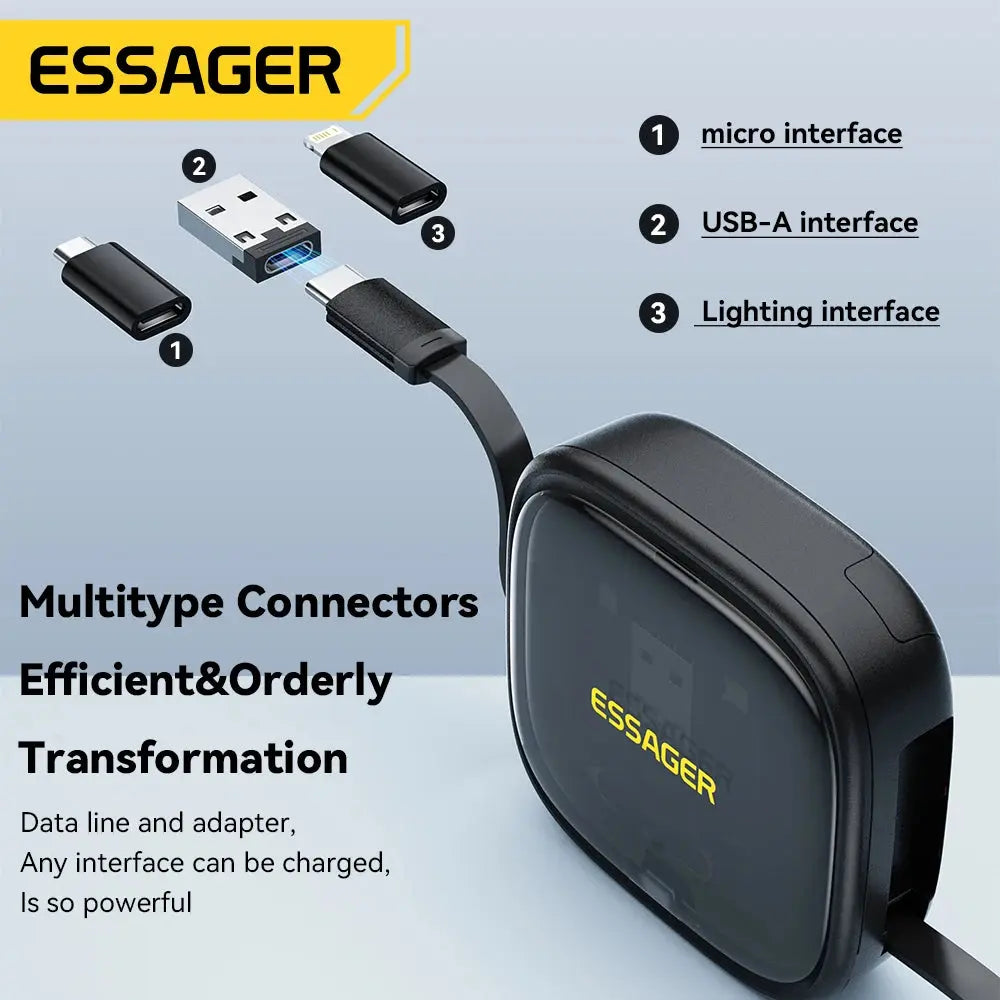 Essager USB C To Tpye C Cable PD 60W for Xiaomi Poco Fast Charging Data Travel Multi Functional Cord With Holder Storage Box Tarot Yeah