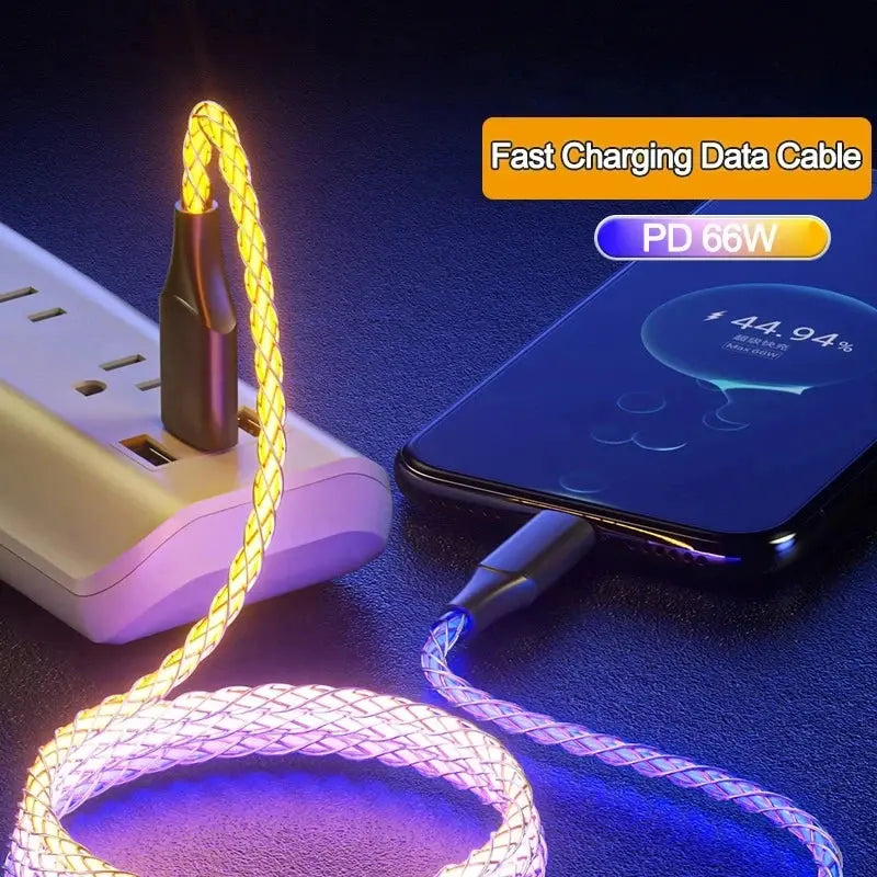 6A Fast Charging RGB Breathing Luminous Gradient Light Data Cable 66W TYPE-C Charger For iPhone 15 Pro Huawei Samsung Data Cable Tarot Yeah