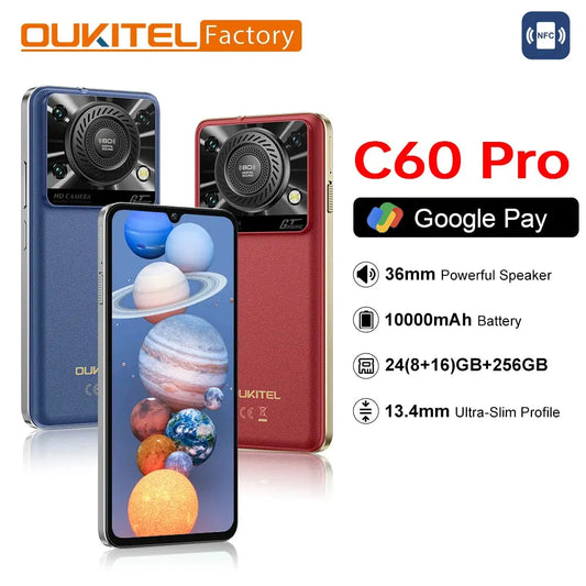Oukitel C60 PRO smartphone 10000mAh Battery 24GB+256GB 6.88"HD 90Hz Android 15 13.4nm 36mm Powerful Speaker cell phone Tarot Yeah