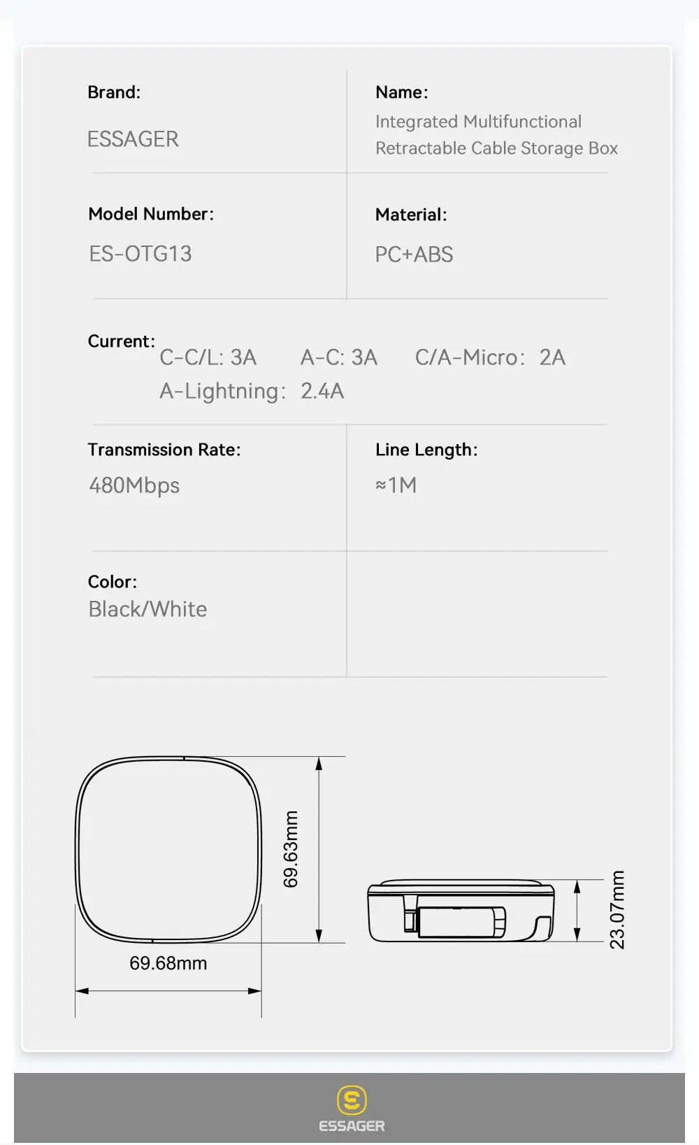 Essager USB C To Tpye C Cable PD 60W for Xiaomi Poco Fast Charging Data Travel Multi Functional Cord With Holder Storage Box Tarot Yeah