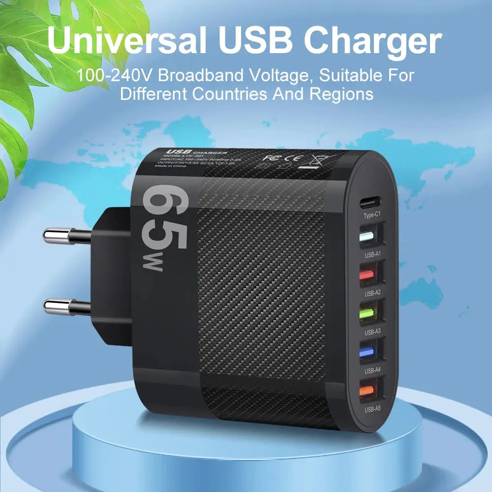 3.1A 5Ports USB Charger PD Charging Adapter For Xiaomi iPhone 13 Samsung Mobile Phone Plug Charging QC 3.0 Wall Charger Tarot Yeah