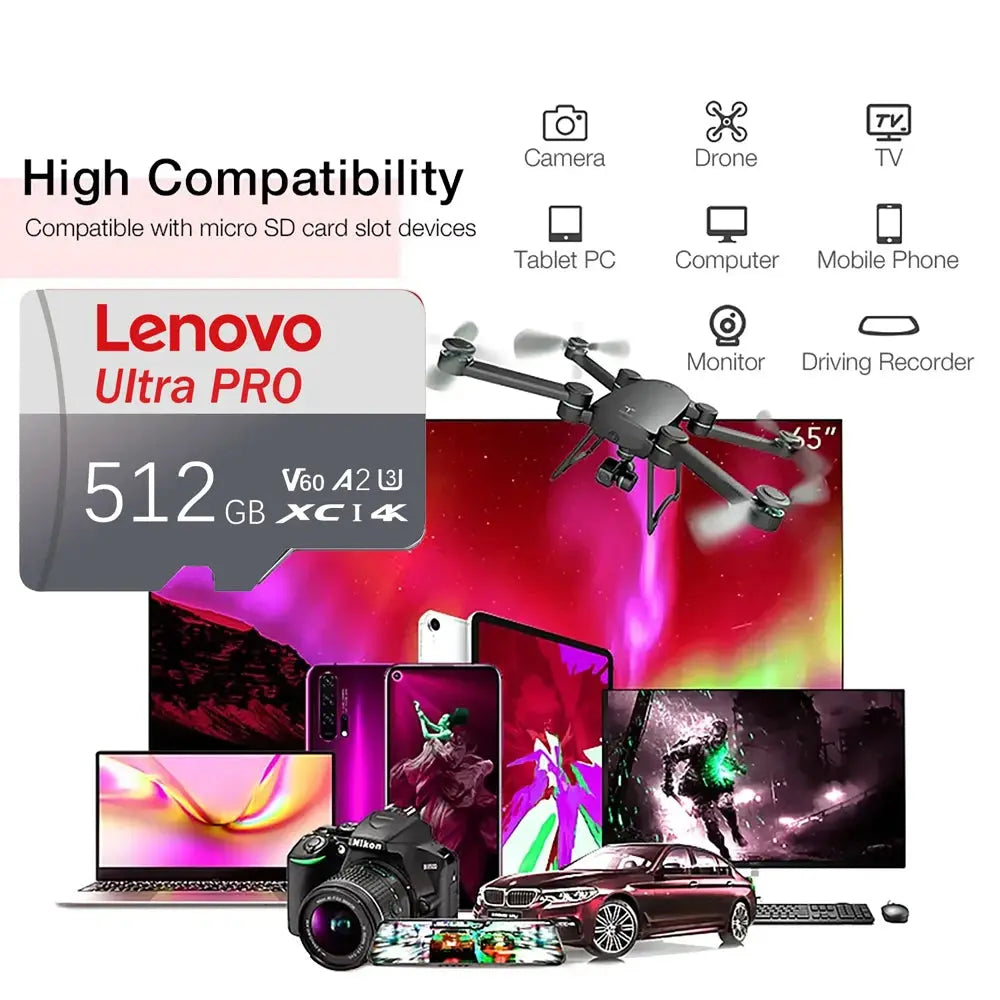 Original Lenovo Memory Card 2TB 128GB Class 10 V60 TF Card 1TB Mini SD Card 512GB 256GB A2 U3 Micro Card 2TB High Speed TF Card Tarot Yeah