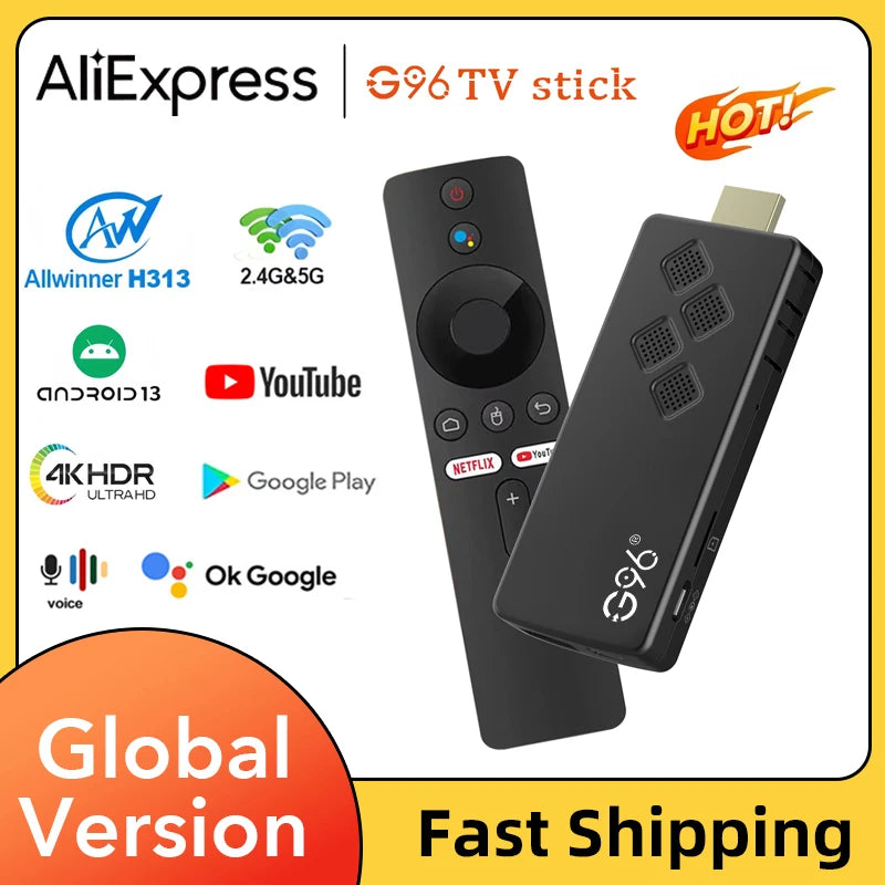 G96 high-performance android 13.0 4k smart TV Stick ATV H313 2GB RAM 16GB ROM Q2 infrared remote control tv stick Dual Wifi