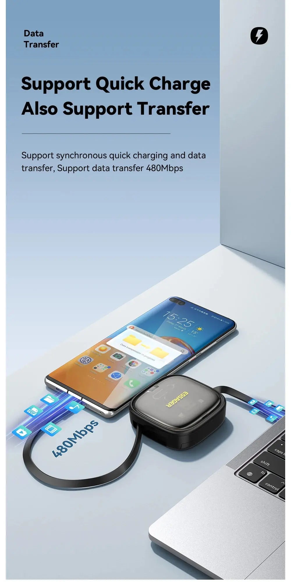 Essager USB C To Tpye C Cable PD 60W for Xiaomi Poco Fast Charging Data Travel Multi Functional Cord With Holder Storage Box Tarot Yeah
