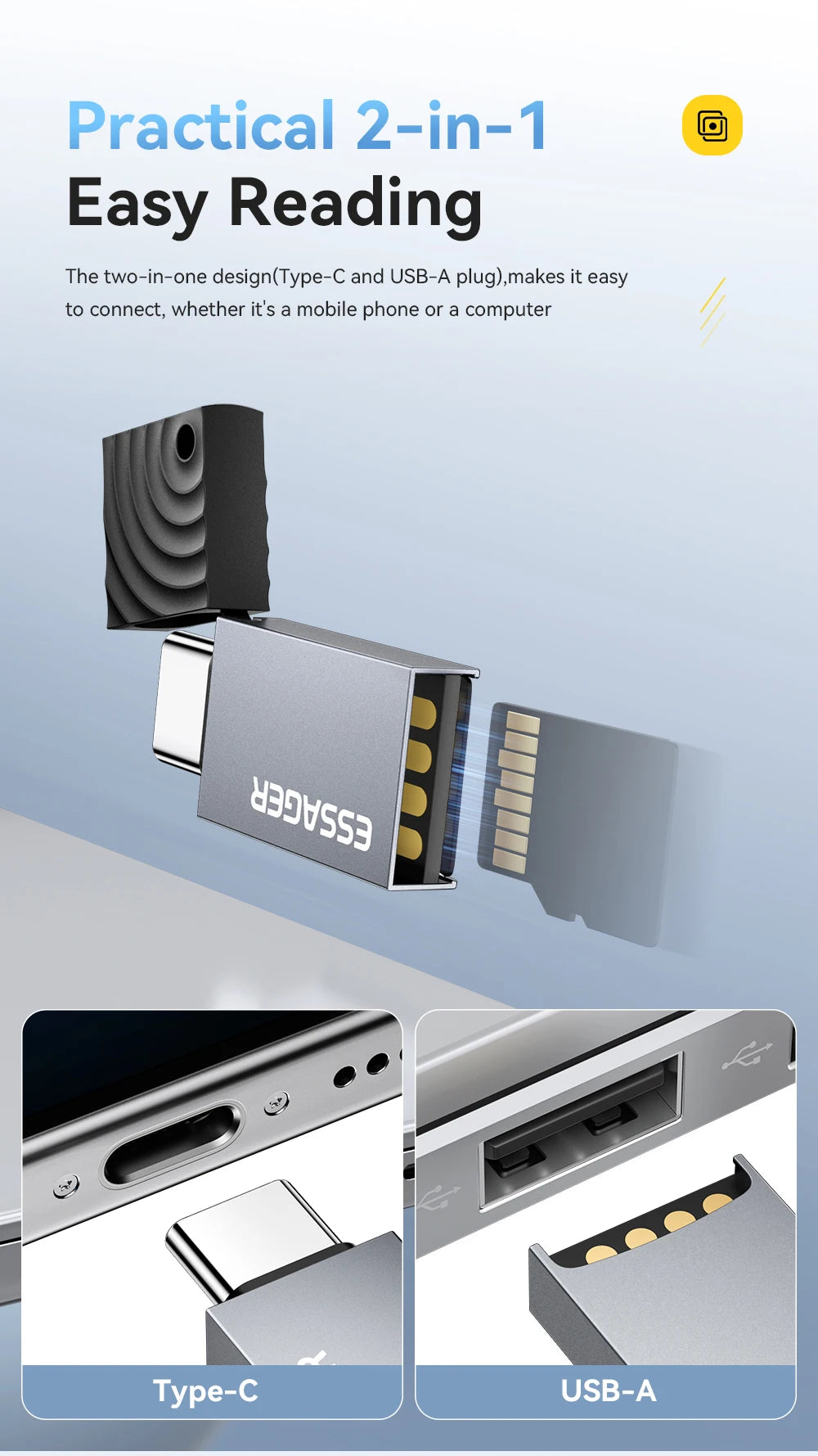 Essager 2 in 1 TF SD Card Reader USB 2.0 Memory Card Adapter Smart High Speed Cardreader Convertor for PC Laptop Accessories