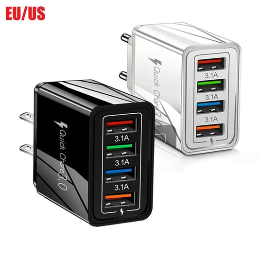 4 Ports 3.1A USB Wall Charger Quick Charge QC 3.0 Phone Adapter For iPhone 14 15 Pro Huawei Samsung Multiple USB Fast Charger Tarot Yeah