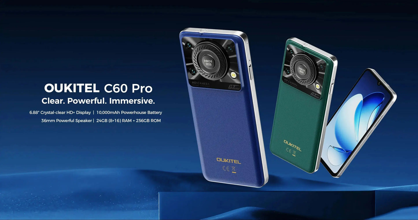 Oukitel C60 PRO smartphone 10000mAh Battery 24GB+256GB 6.88"HD 90Hz Android 15 13.4nm 36mm Powerful Speaker cell phone Tarot Yeah