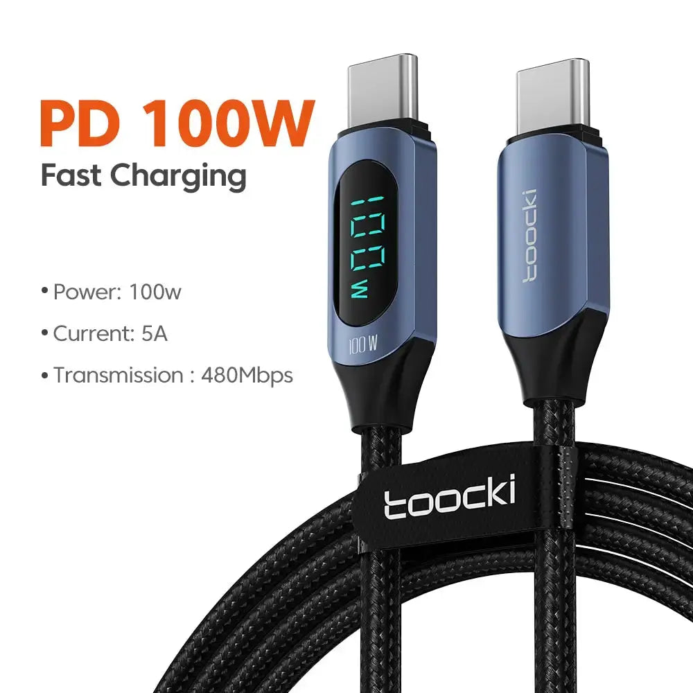 Toocki Type C to Type C Cable 100W PD Fast Charging Charger USB C to USB C Display Cable For Xiaomi POCO F3 Realme Macbook iPad Tarot Yeah
