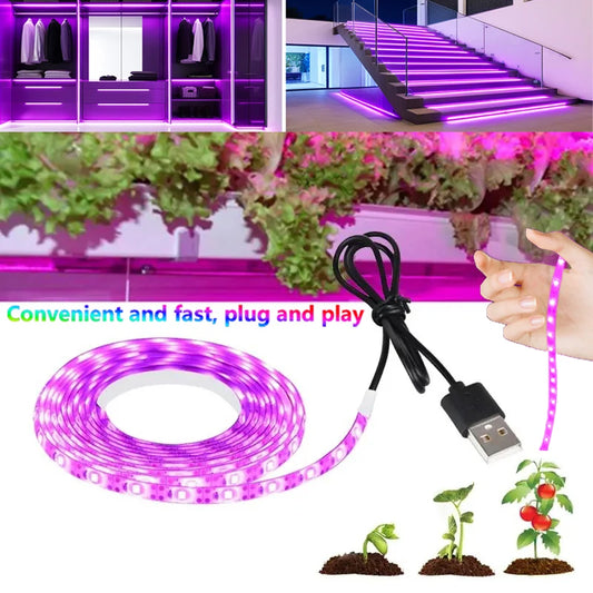DC 5V USB Led Plant Grow Lights,1m 2m 3m Full Spectrum Phyto Lamp Strip for Plants Hydroponics Greenhouse Growing System