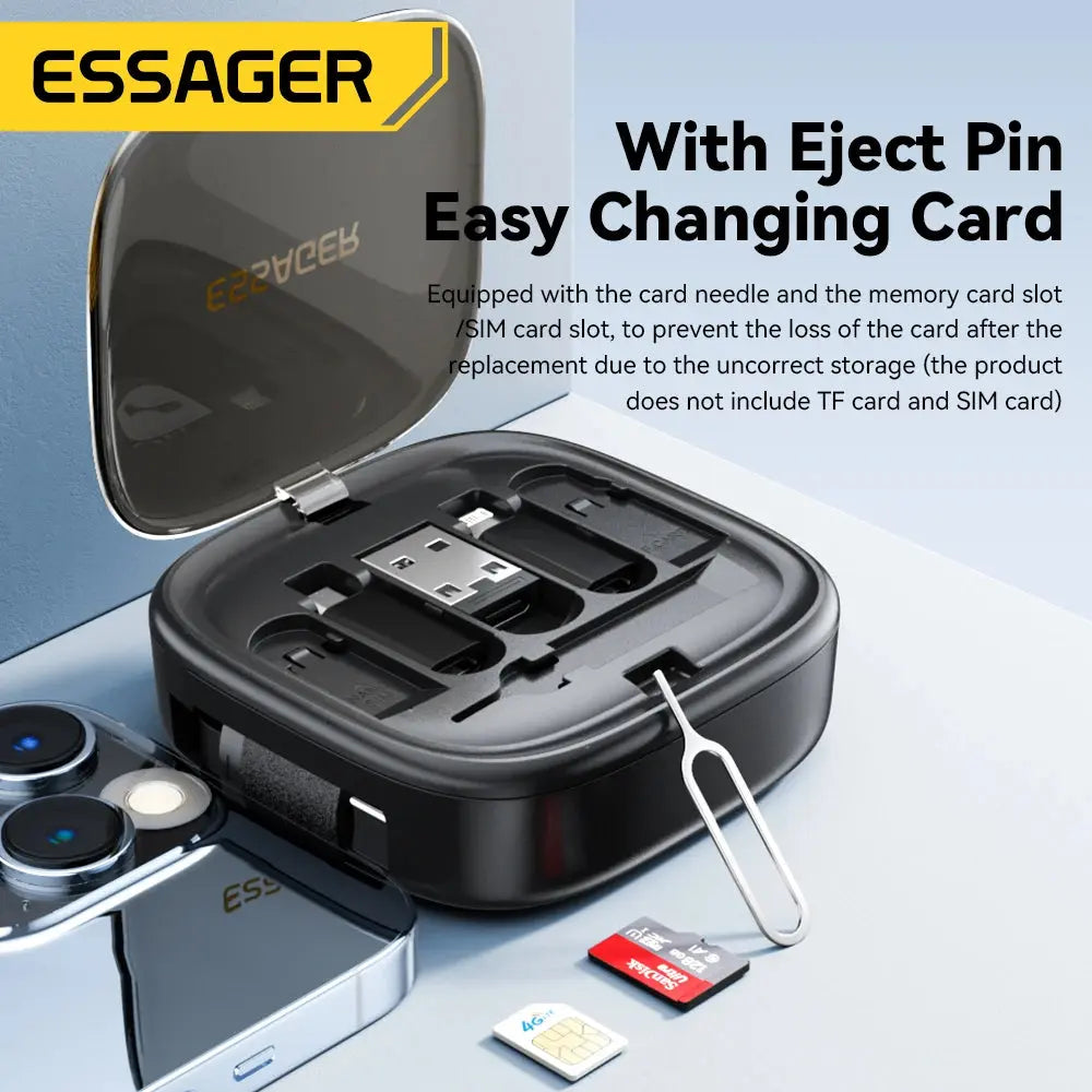 Essager USB C To Tpye C Cable PD 60W for Xiaomi Poco Fast Charging Data Travel Multi Functional Cord With Holder Storage Box Tarot Yeah