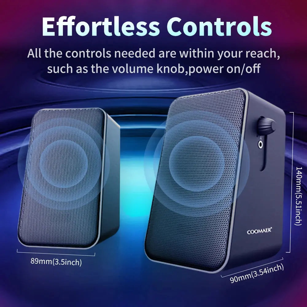 Coomaer 3inch Iron Heavy Bass 10W Computer Speaker Gaming Sound Bookshelf Subwoofer USB 2.0 Channel Texture Desktop Audio.